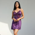 Violet V-Neck Lycra Cotton Bridal Night Dress