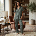 Olive Green Satin Half Sleeve Night Suit