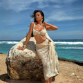 Women’s Cream 3PCS Bikini Set with Lace-Inspired Sarong