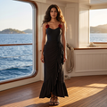 Midnight Rose V-Cut Swimsuit & Sarong Set