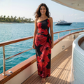 Midnight Blossom V-Cut Swimsuit & Sarong Set