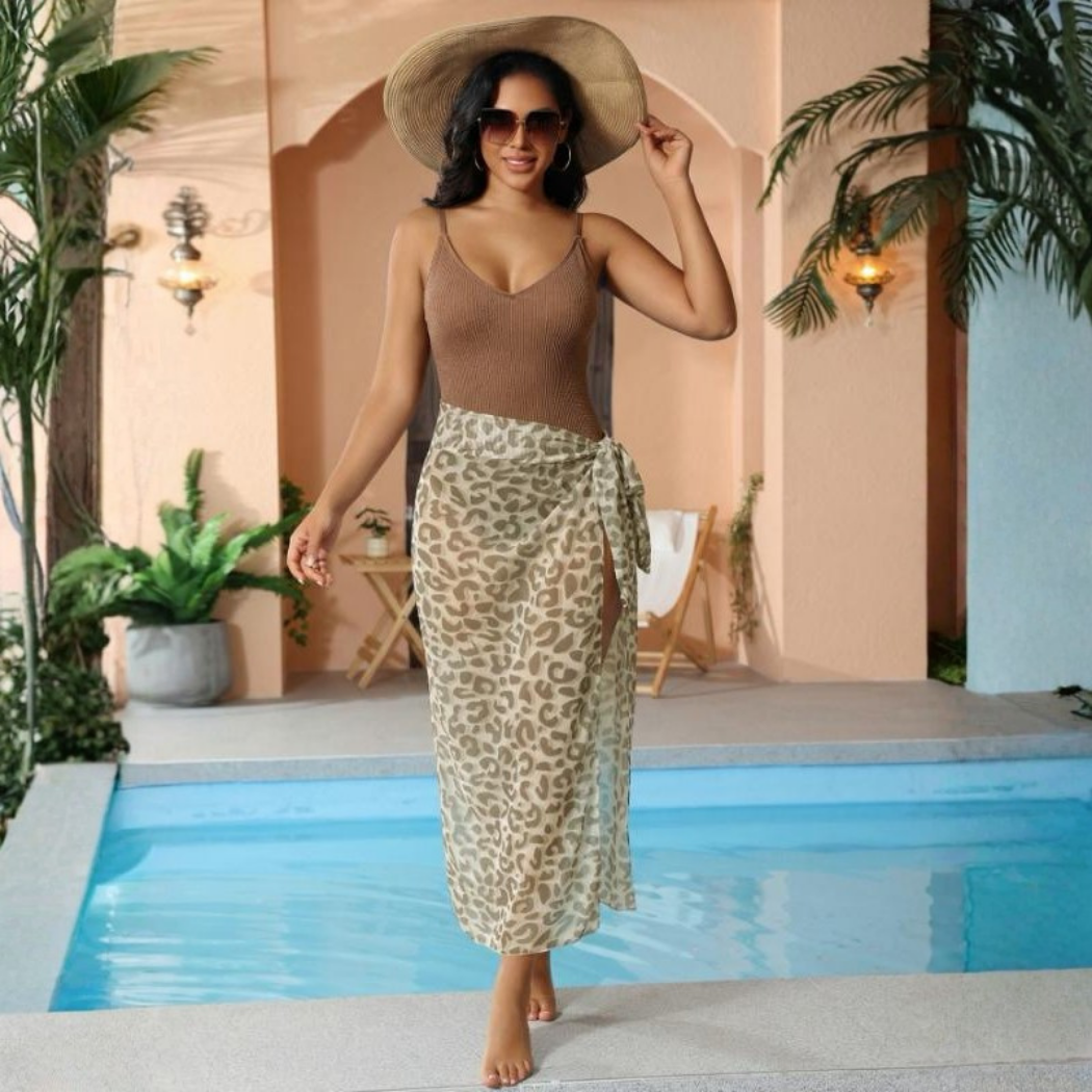 Desert Glow V-Cut Swimsuit & Sarong Set