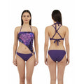 Purple Printed Tie-Back Monokini Swimsuit