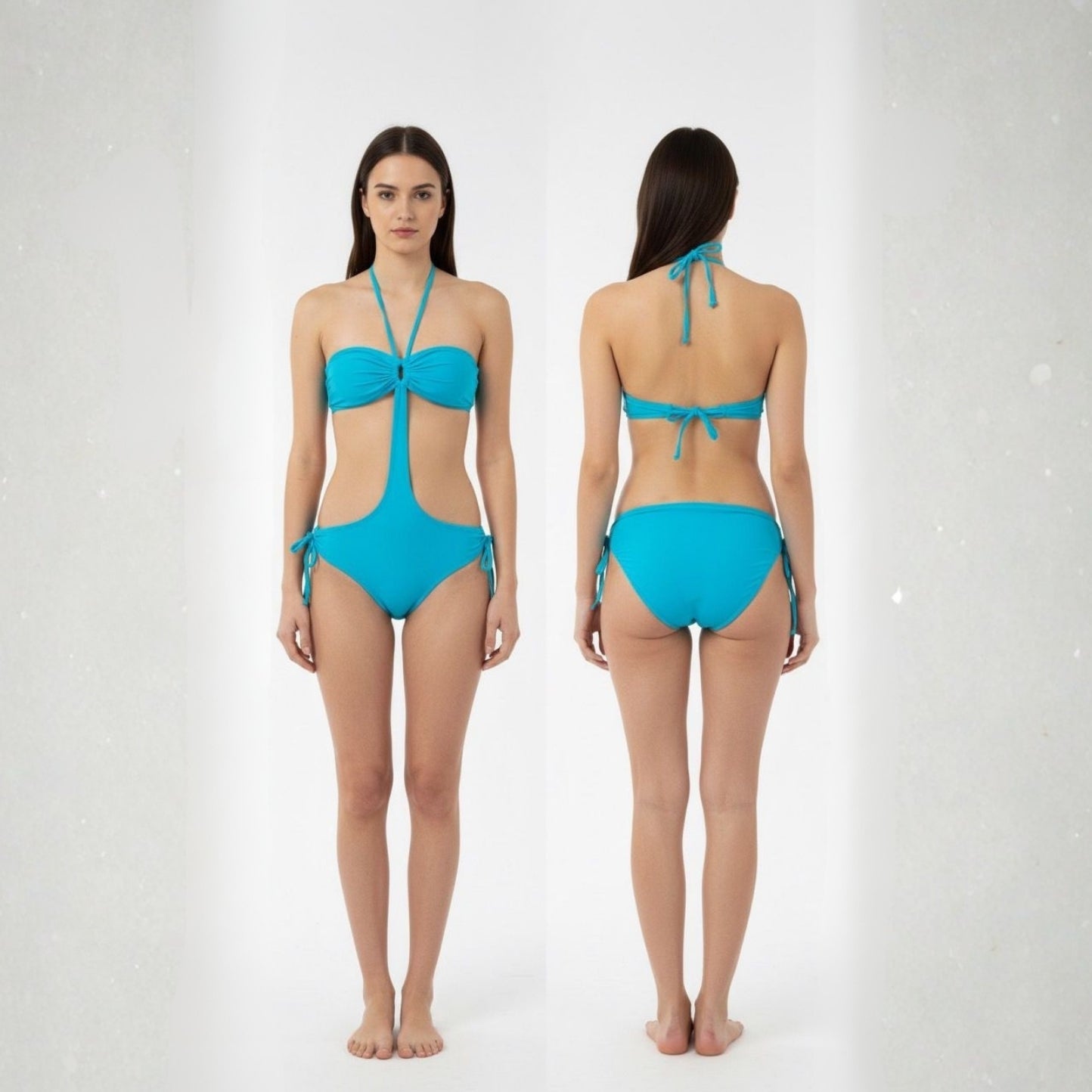 Blue Halter Neck Cut-Out Monokini Swimsuit – Side Cut Design Beachwear for Women