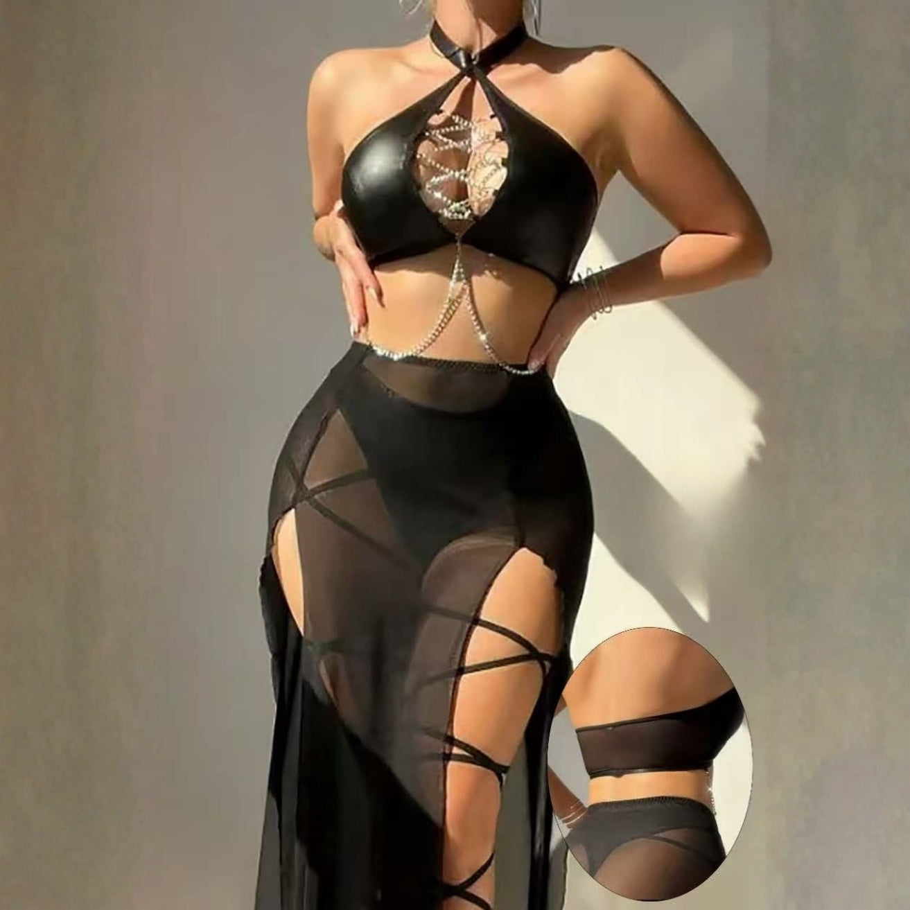 Black Netted Top & Skirt Fancy Set