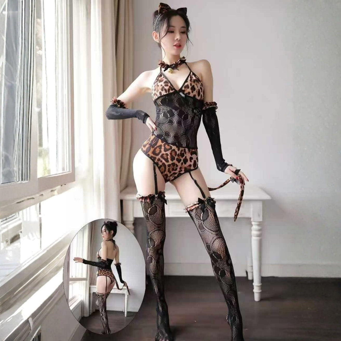 Leopard Spandex Fancy Bikini Set with Lace