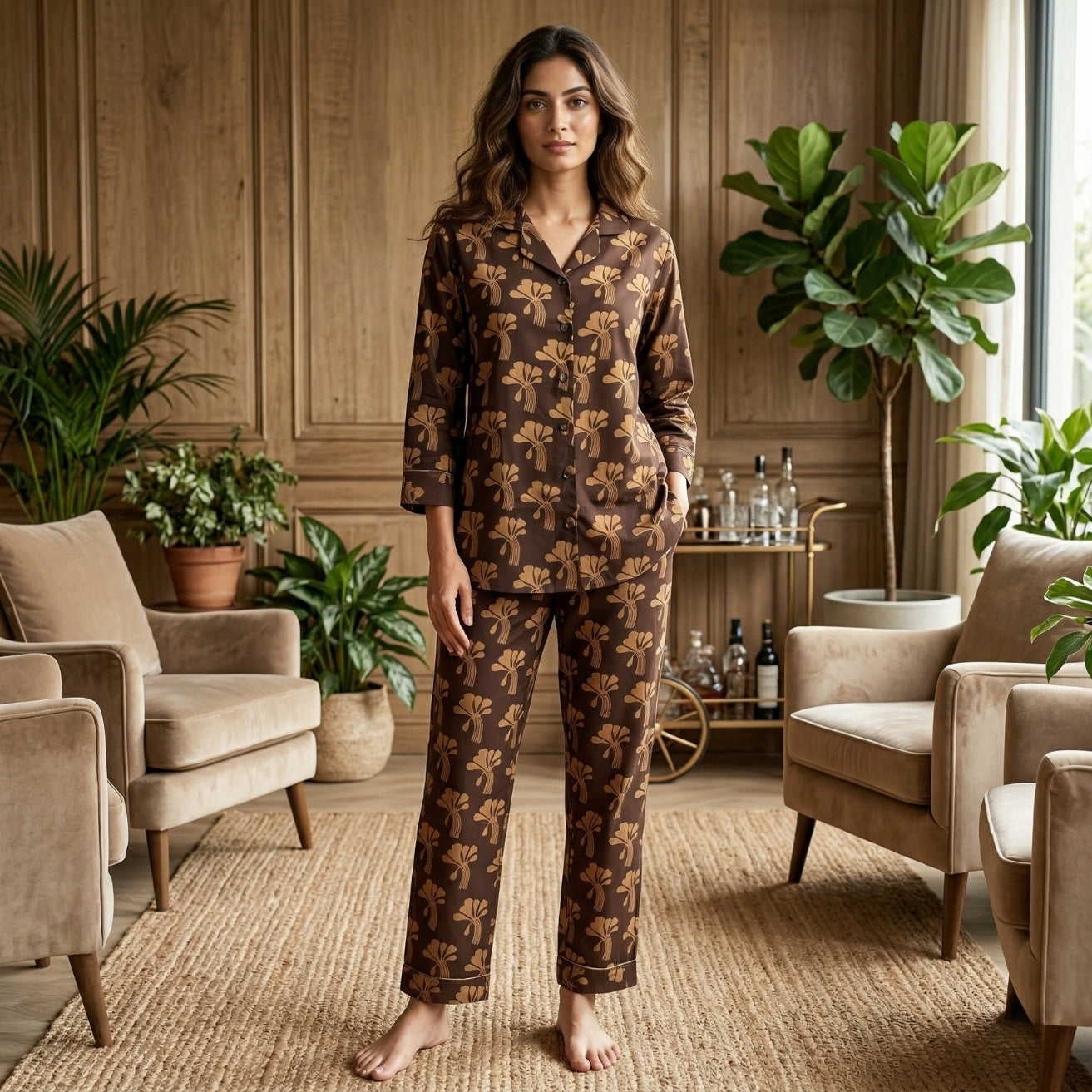 Cocoa Bloom Satin Night Suit