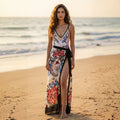 Floral V-Cut One-Piece Swimming Costume with Wrap Cover-Up