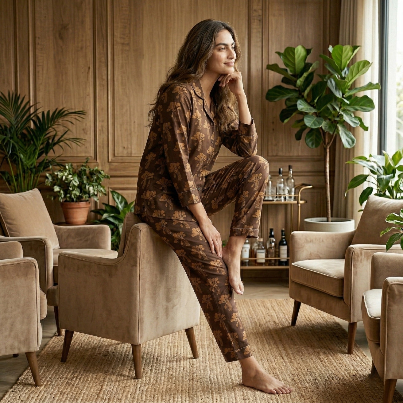 Cocoa Bloom Satin Night Suit