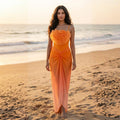Orange V-Cut Swimming Costume with Long Skirt
