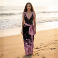 Pink Printed V-Cut Swimming Costume with Sarong