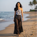 V-Cut Swimming Costume with Black Lace Maxi Skirt