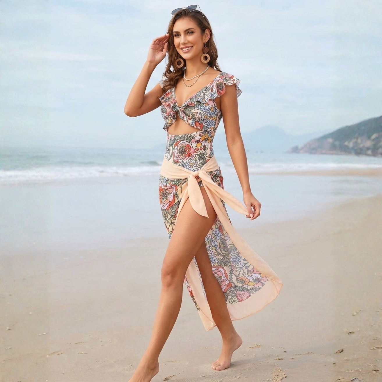 Blossom Grace Monokini Set with Sarong