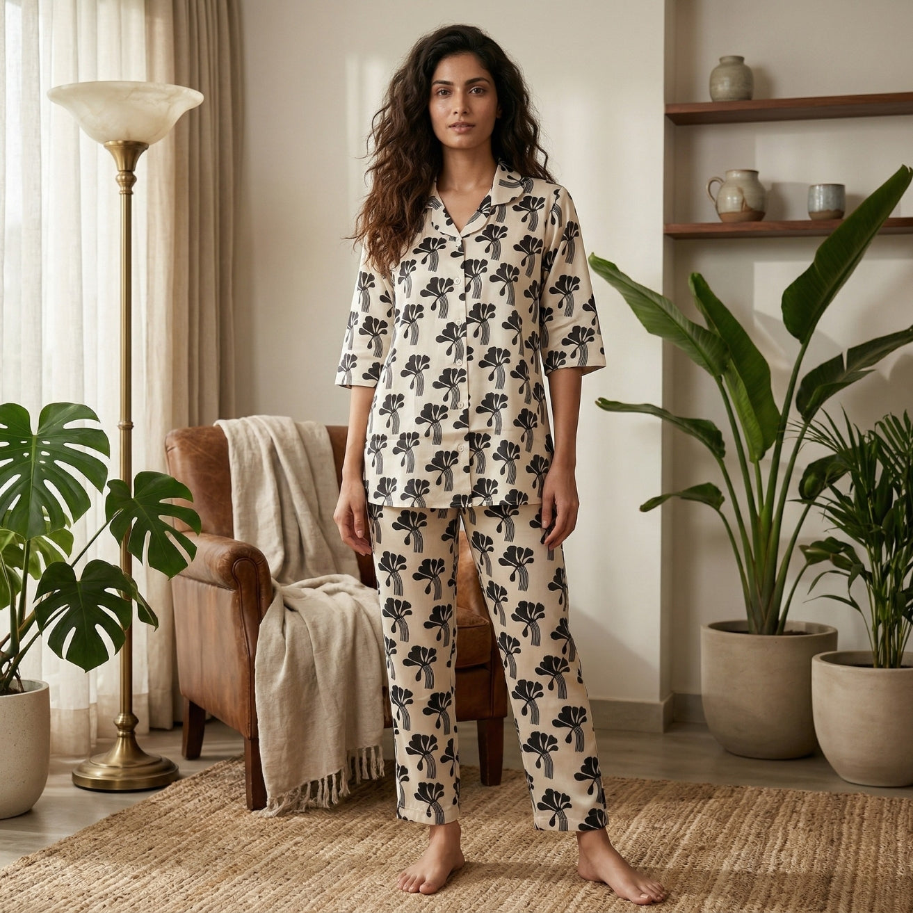 Ivory Bloom Satin Night Suit