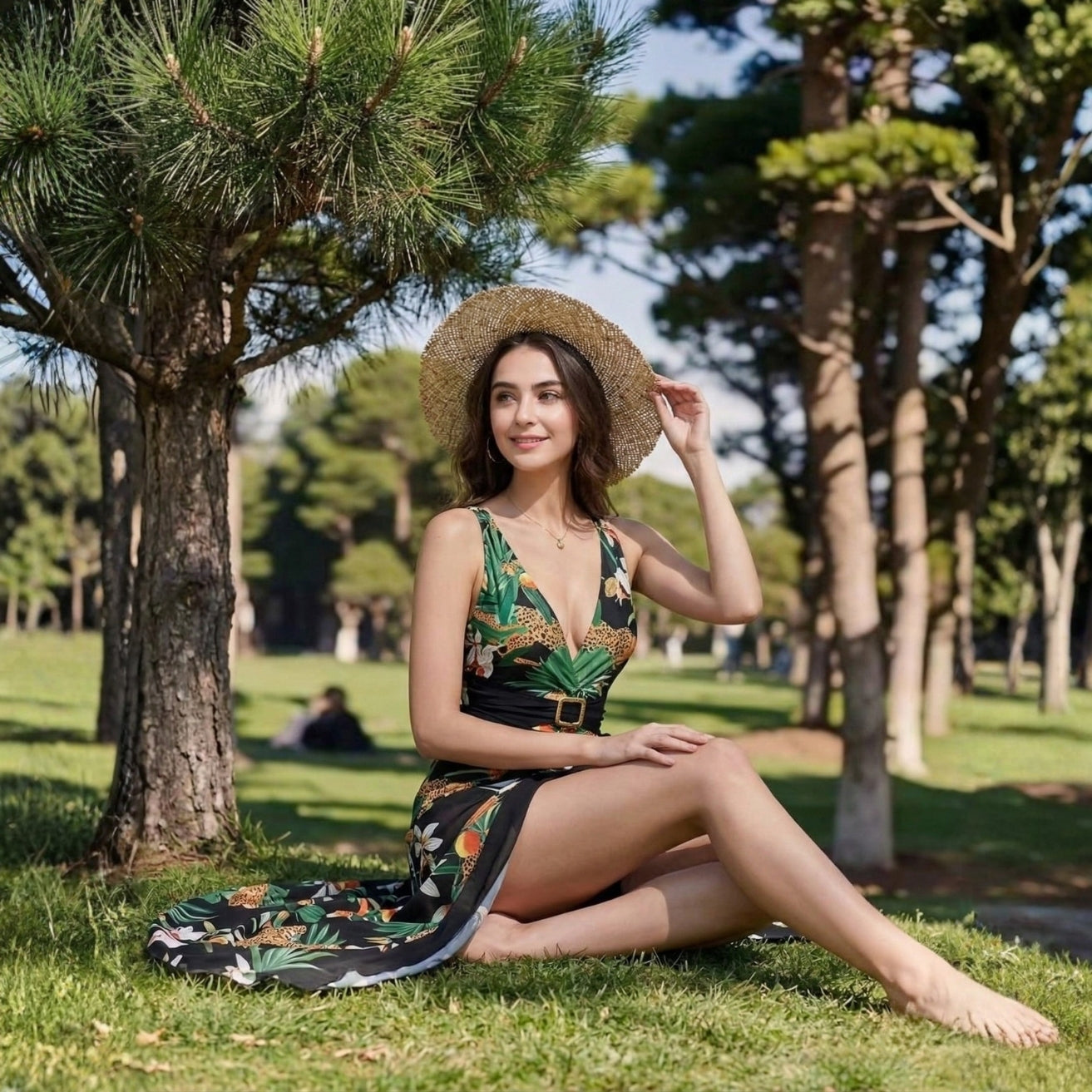 Tropical Noir Monokini Set with Sarong