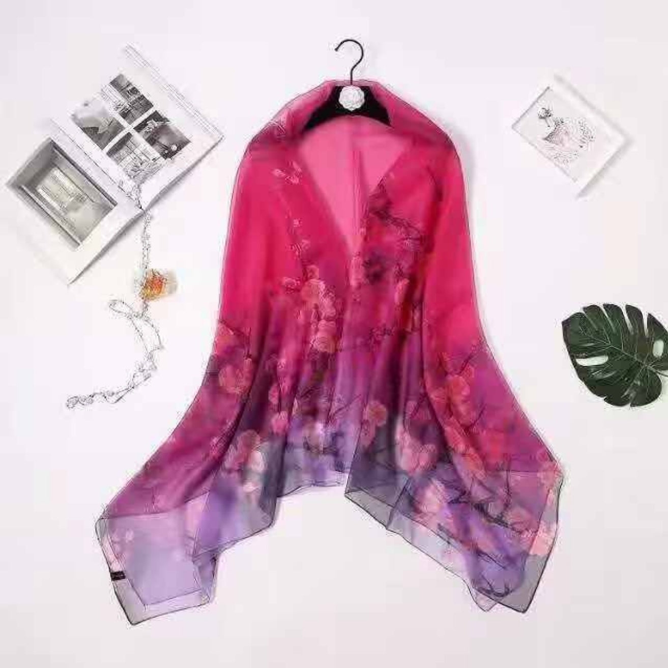 Pink Floral Print Chiffon Sarong Wrap