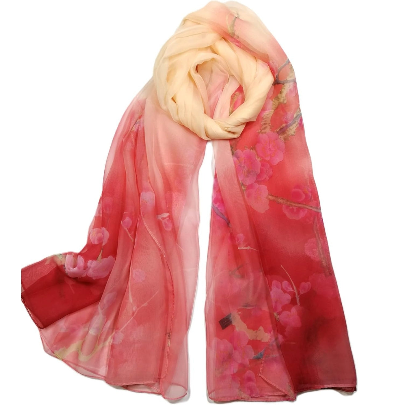 Pink Floral Print Chiffon Sarong Wrap