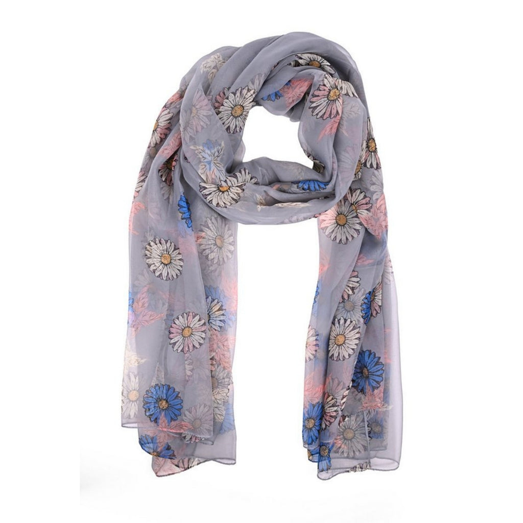 Grey Floral Print Chiffon Sarong Wrap
