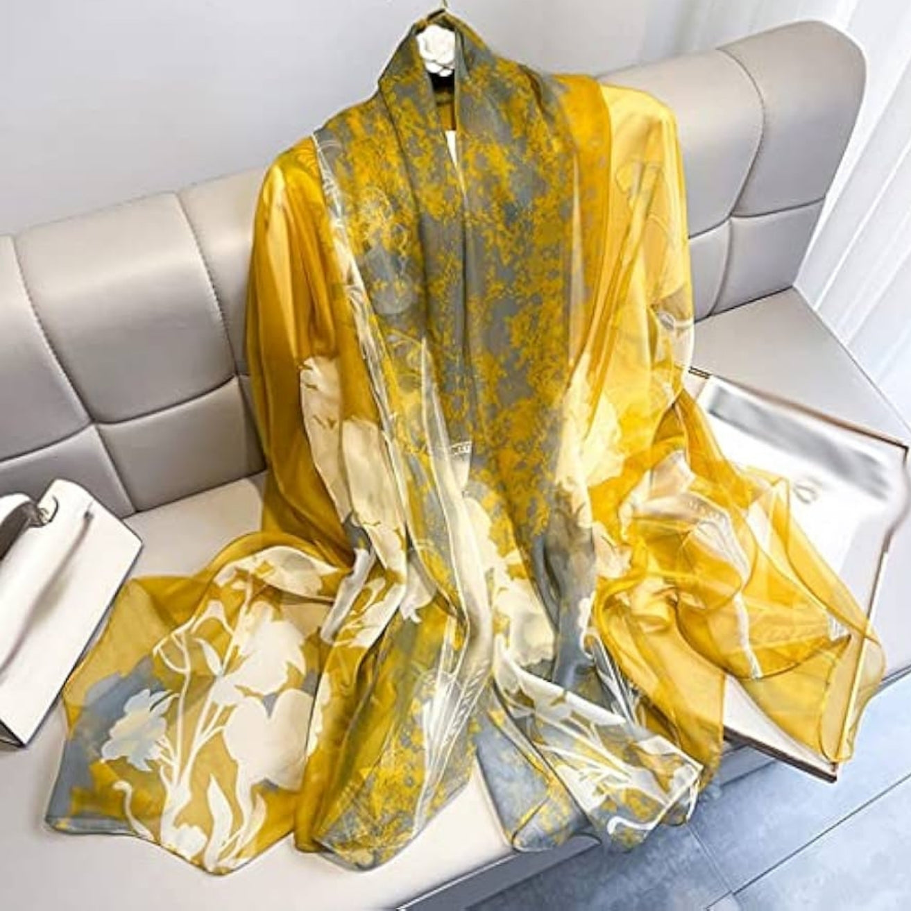 Mustard Yellow Floral Print Chiffon Sarong
