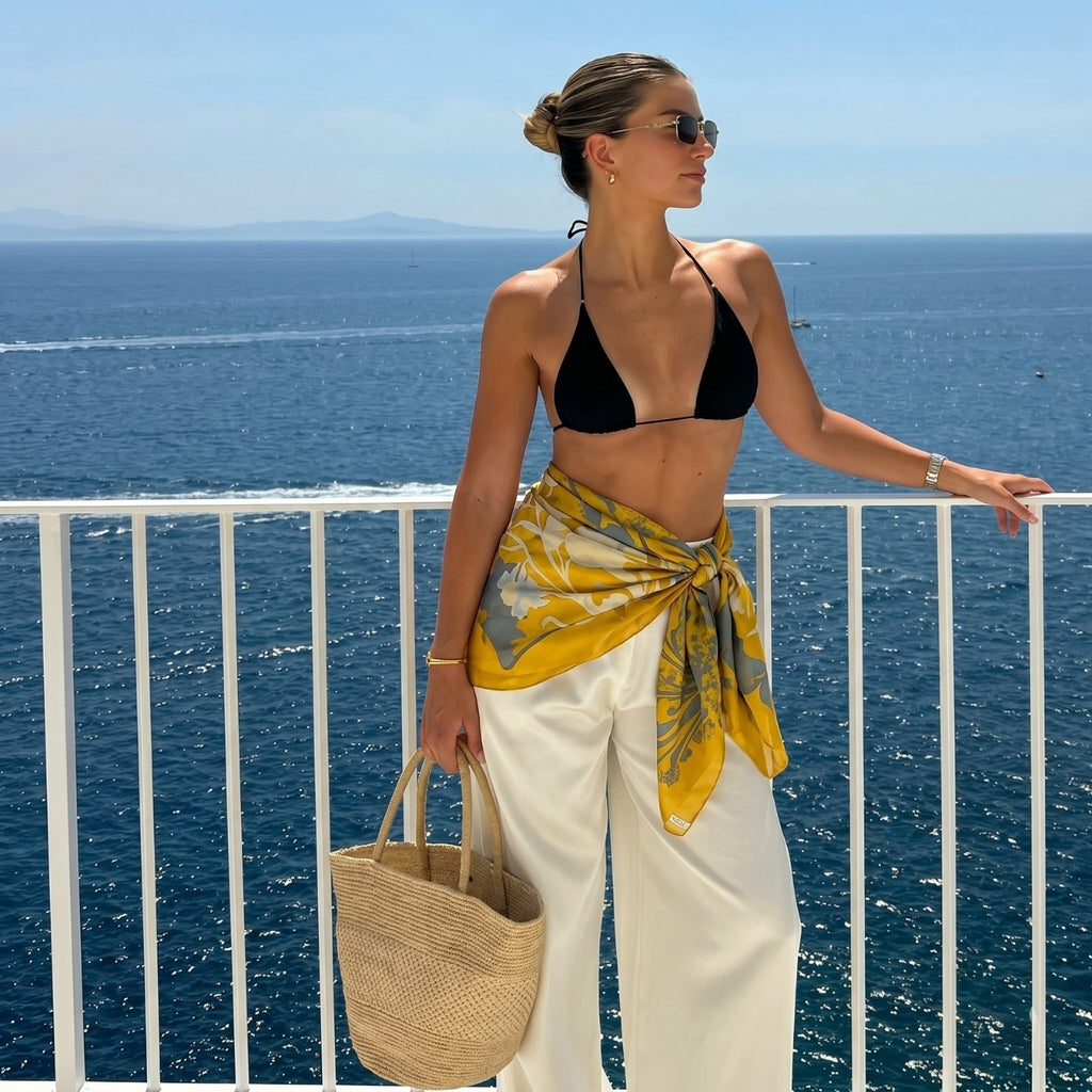 Mustard Yellow Floral Print Chiffon Sarong