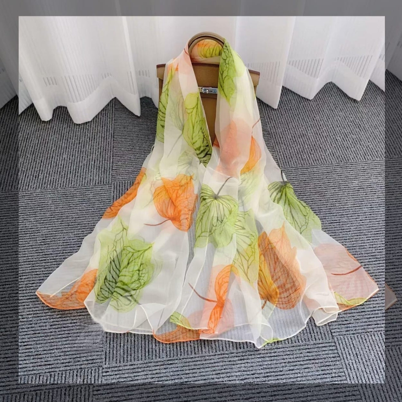 Green Floral Print Chiffon Sarong