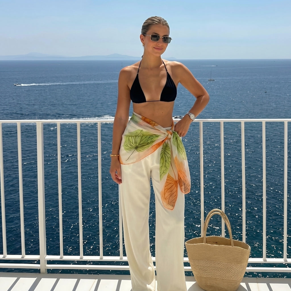 Green Floral Print Chiffon Sarong