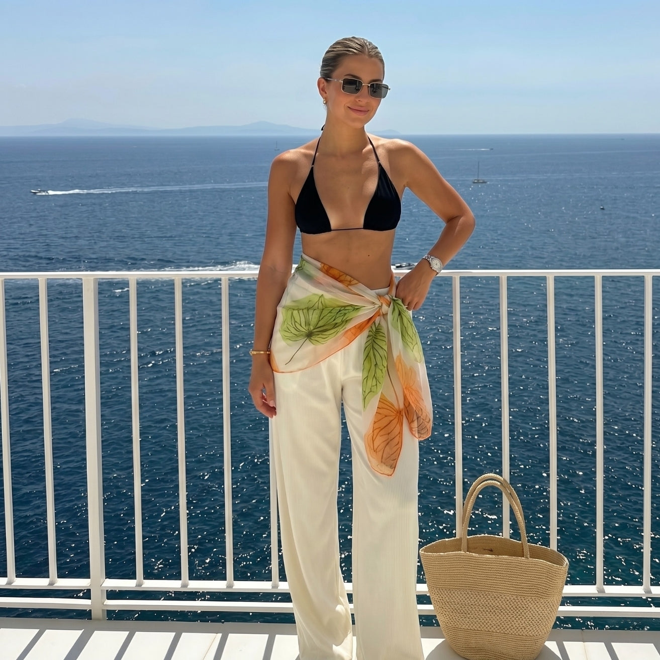 Green Floral Print Chiffon Sarong