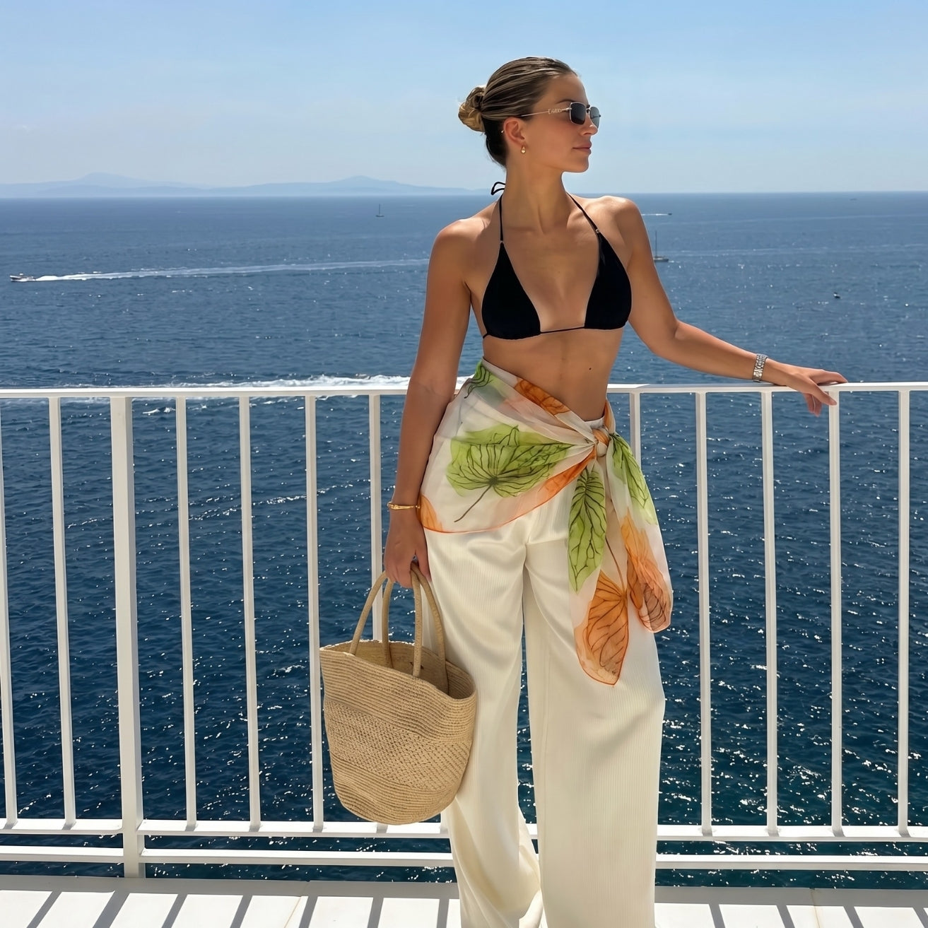 Green Floral Print Chiffon Sarong