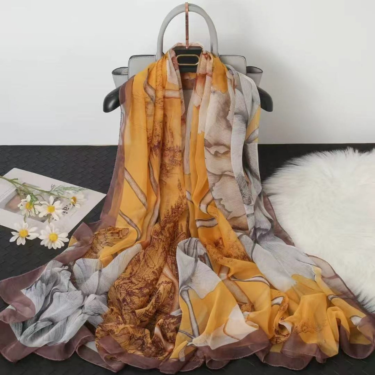 Yellow Abstract Print Chiffon Sarong