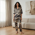 Navy Blue Mosaic Satin Night Suit
