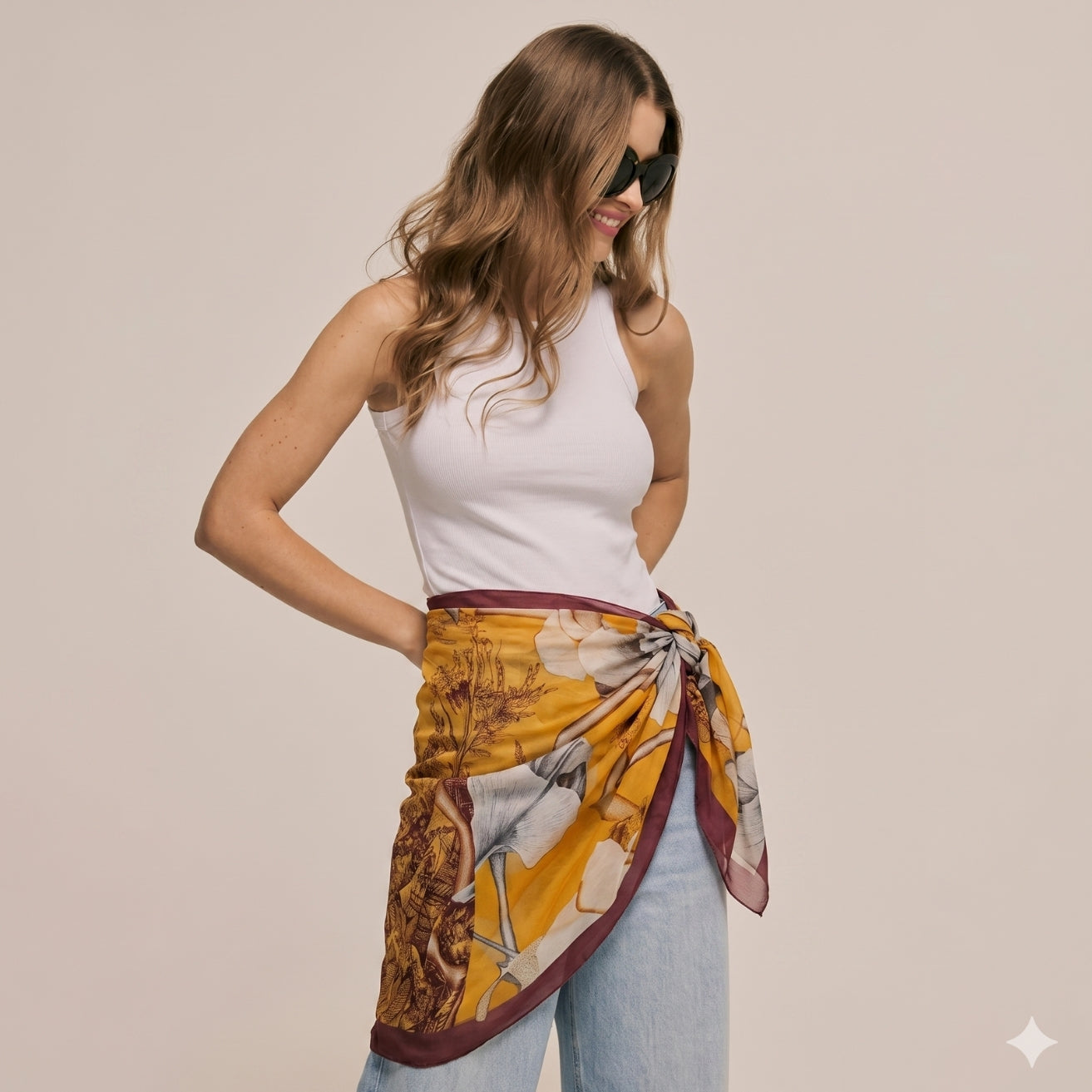Yellow Abstract Print Chiffon Sarong