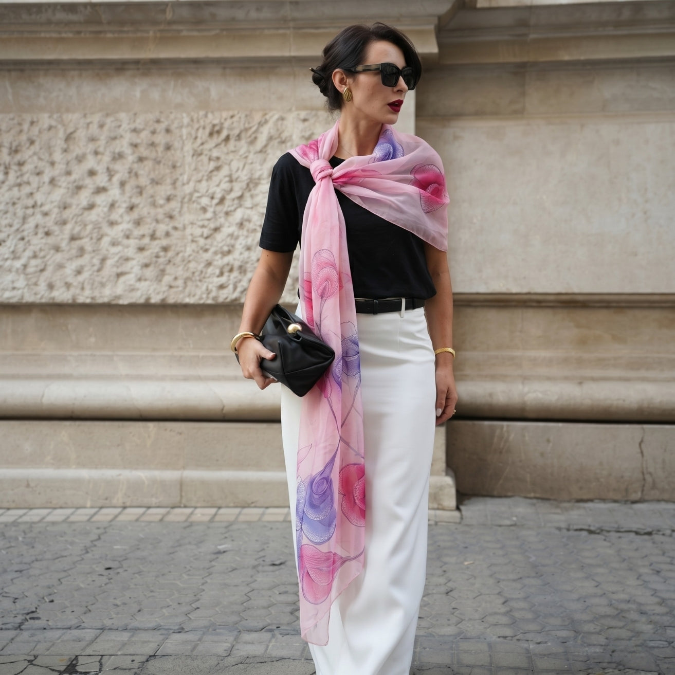 Pink & Blue Floral Print Chiffon Sarong