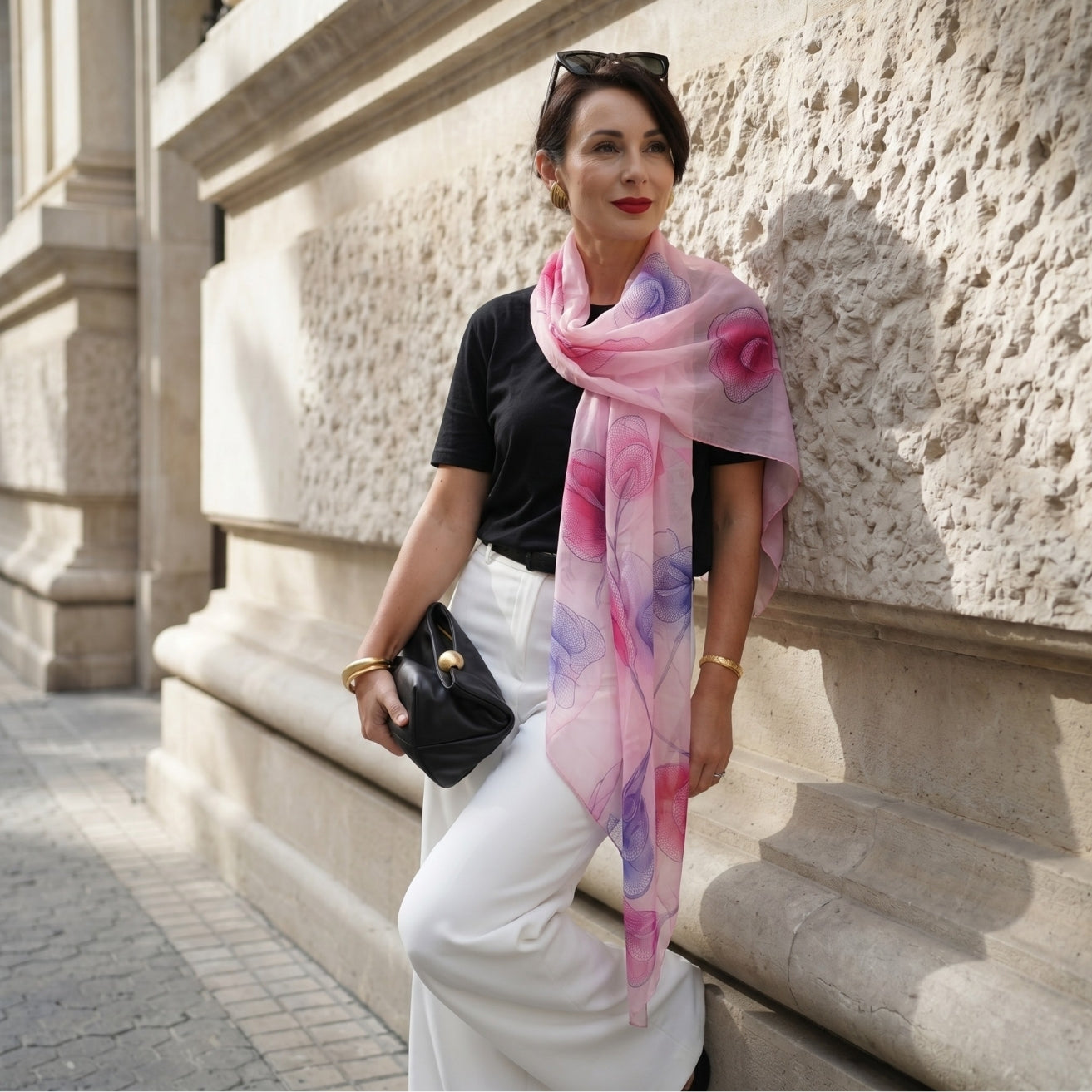 Pink & Blue Floral Print Chiffon Sarong