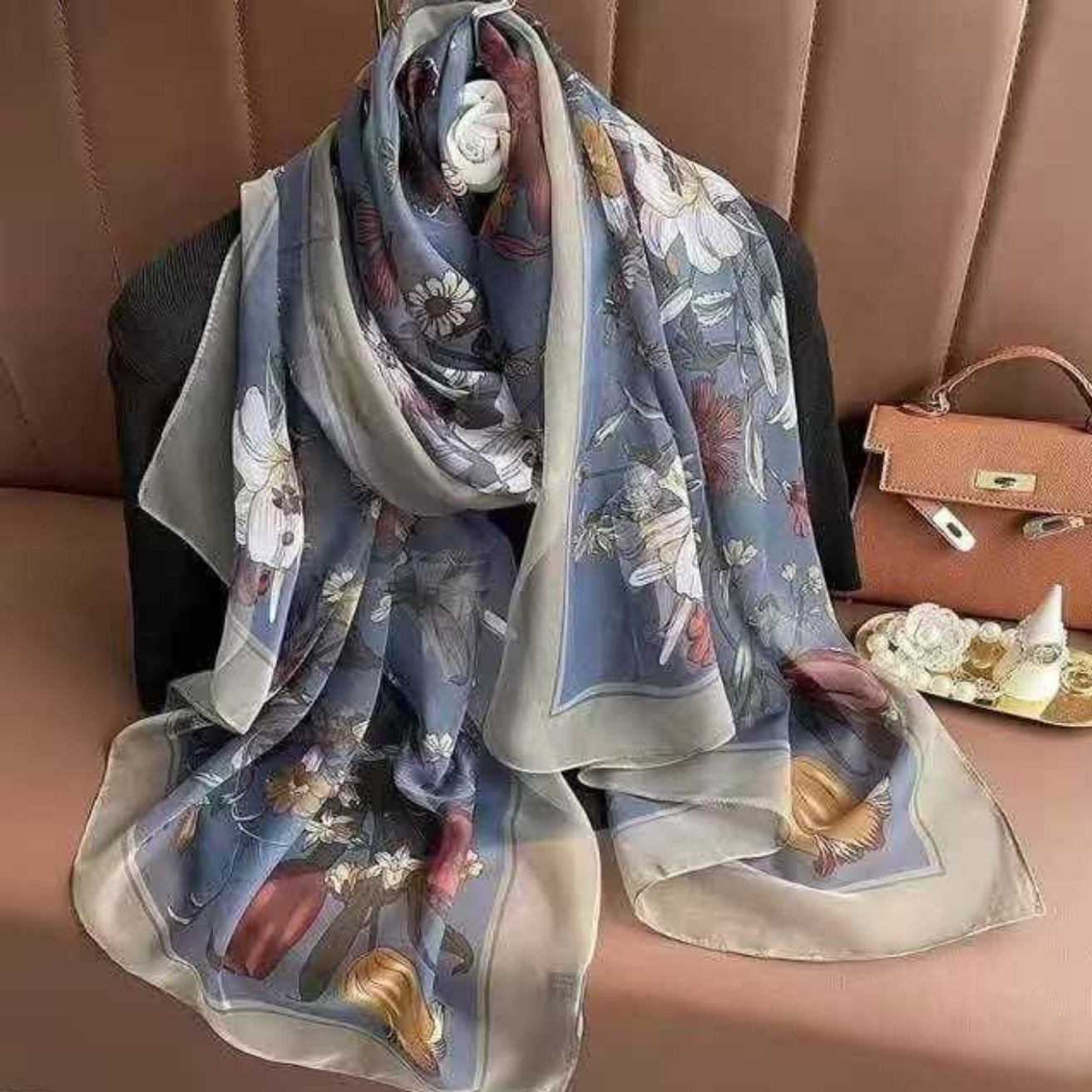 Blue Floral Print Chiffon Sarong