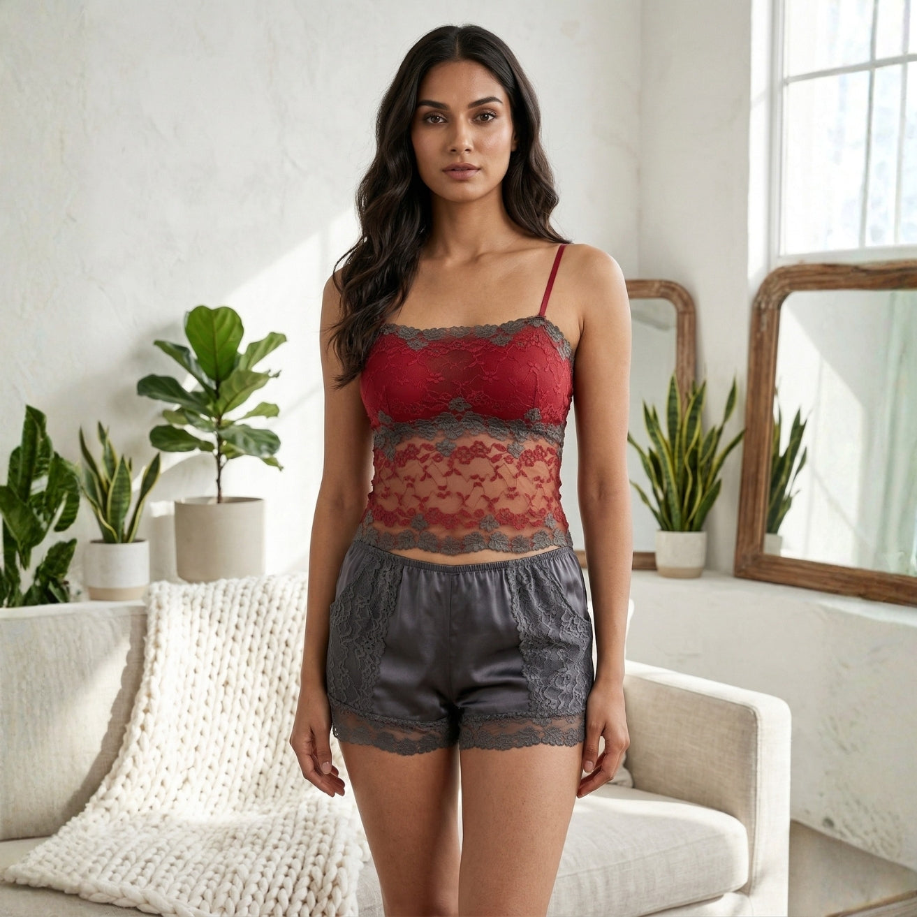 Short Lace Slip - Red