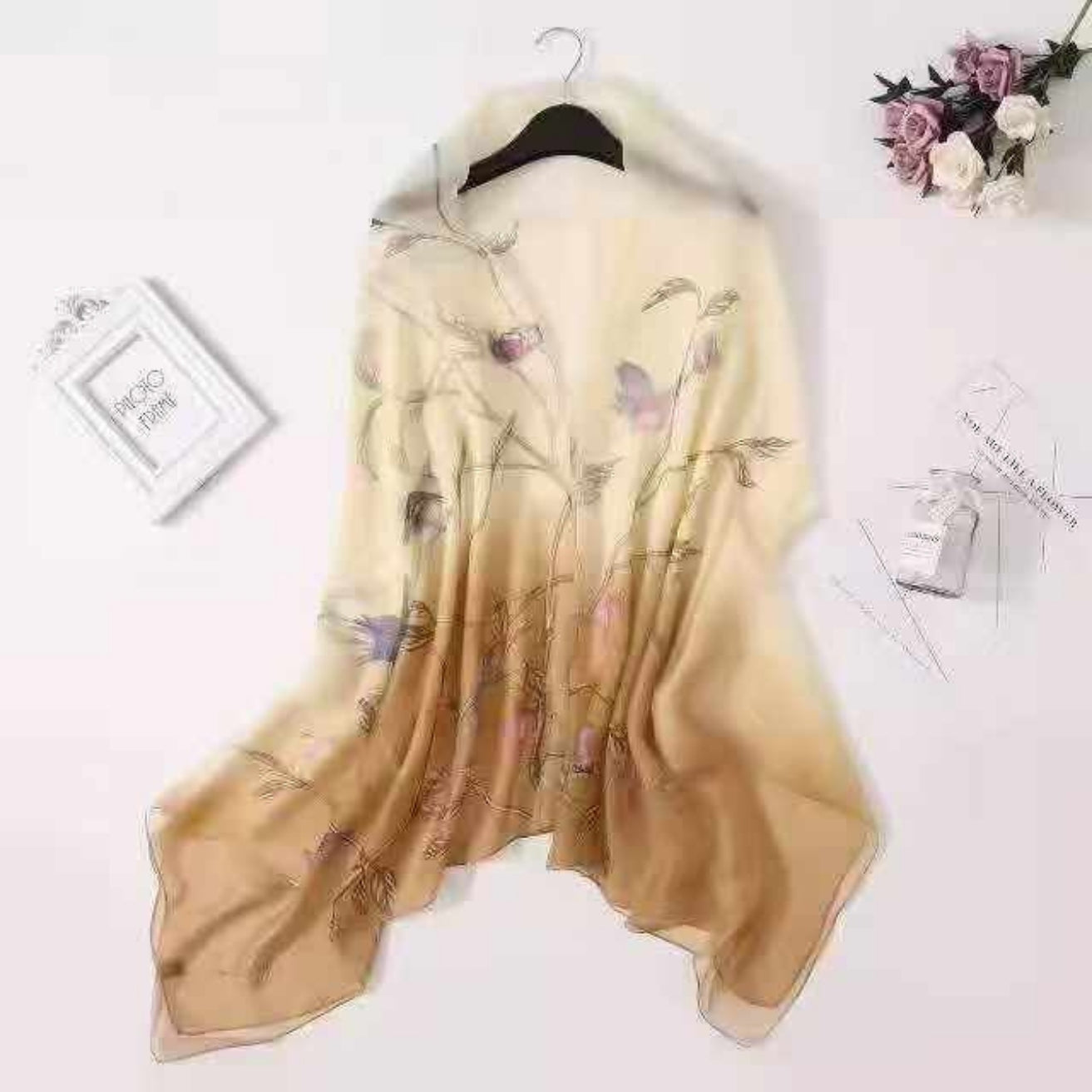 Cream Printed Chiffon Sarong Cover-Up