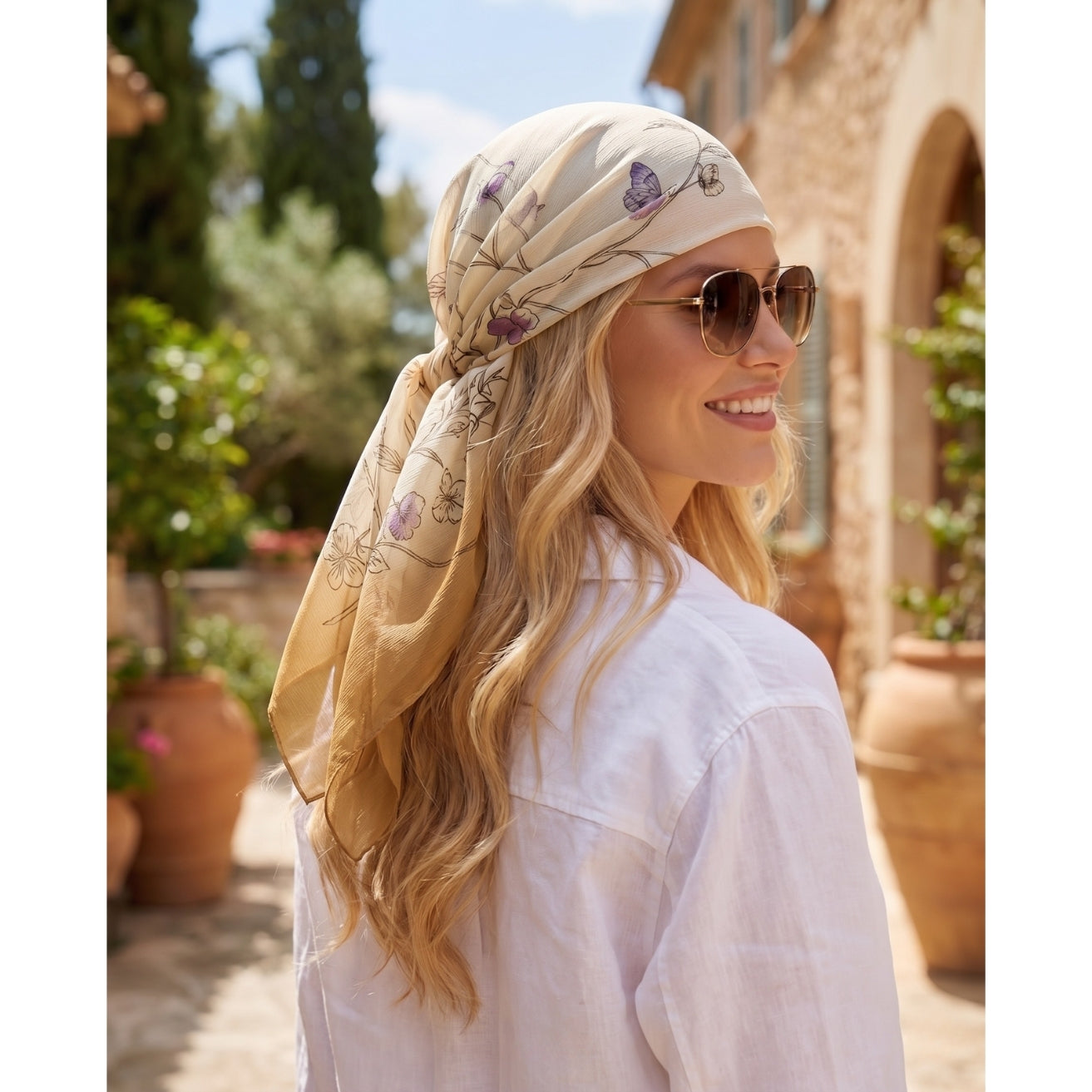 Cream Printed Chiffon Sarong Cover-Up