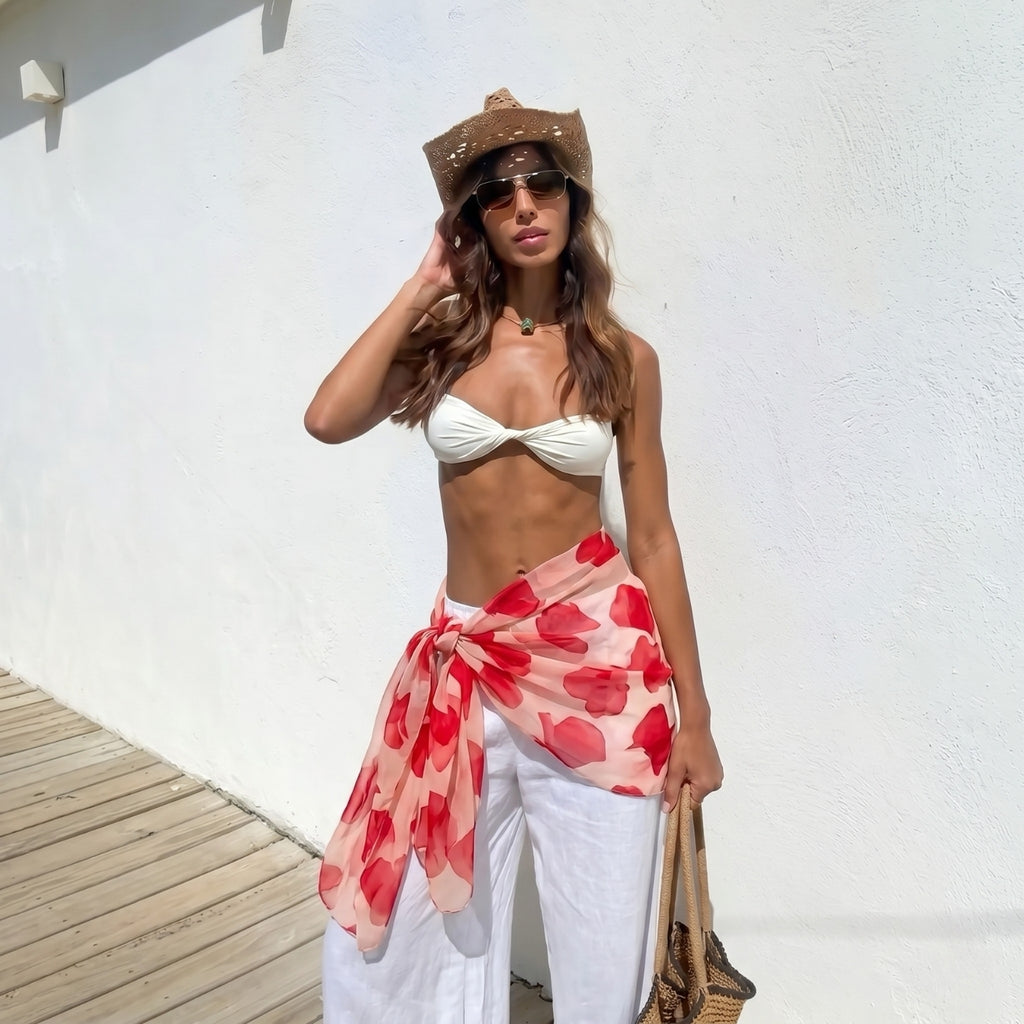 Orange Printed Chiffon Sarong Cover-Up