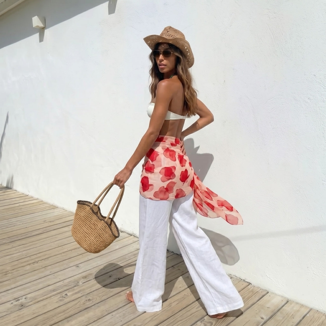 Orange Printed Chiffon Sarong Cover-Up