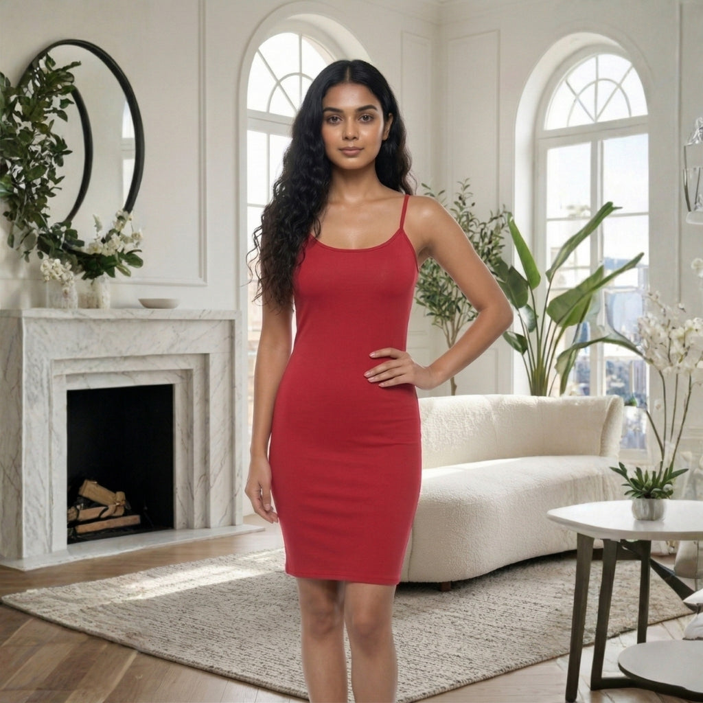 Below Knee Long Dress Slip - Red