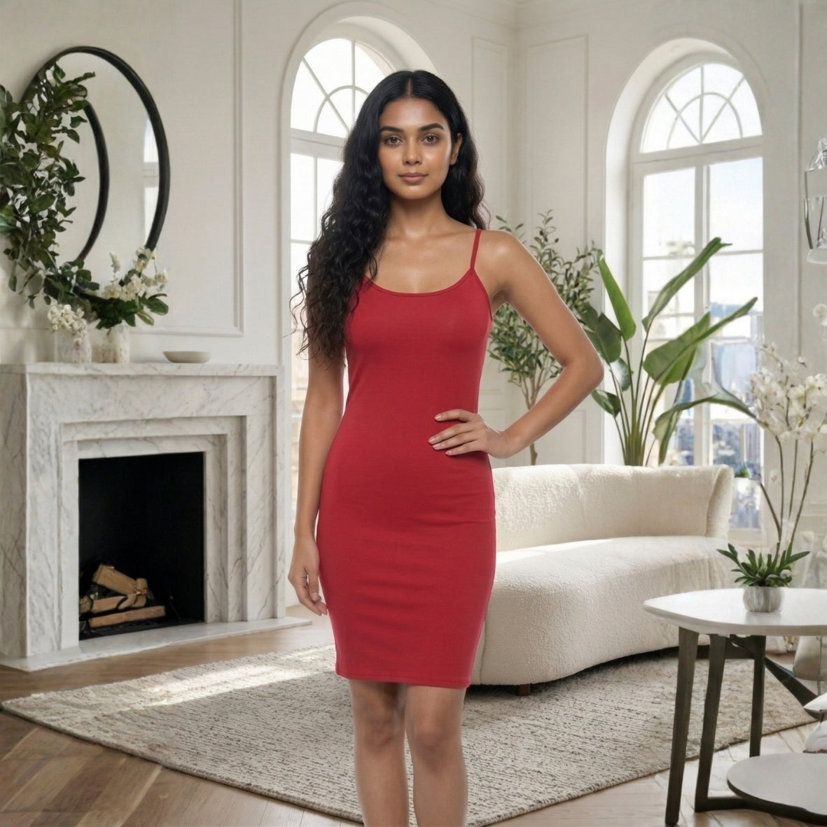 Below Knee Long Dress Slip - Red