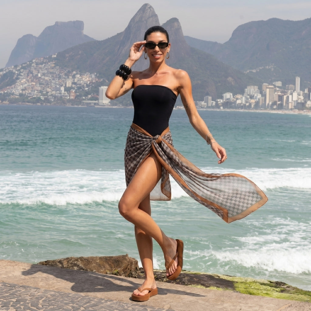 Golden Printed Chiffon Sarong Cover-Up