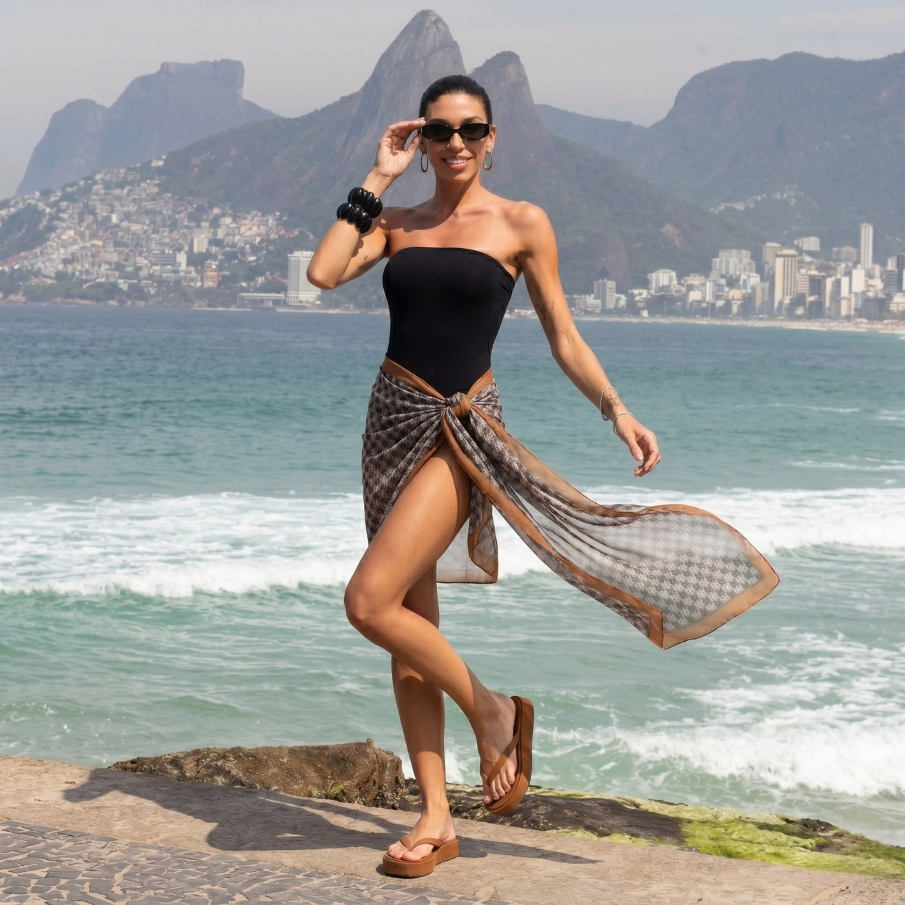 Golden Printed Chiffon Sarong Cover-Up