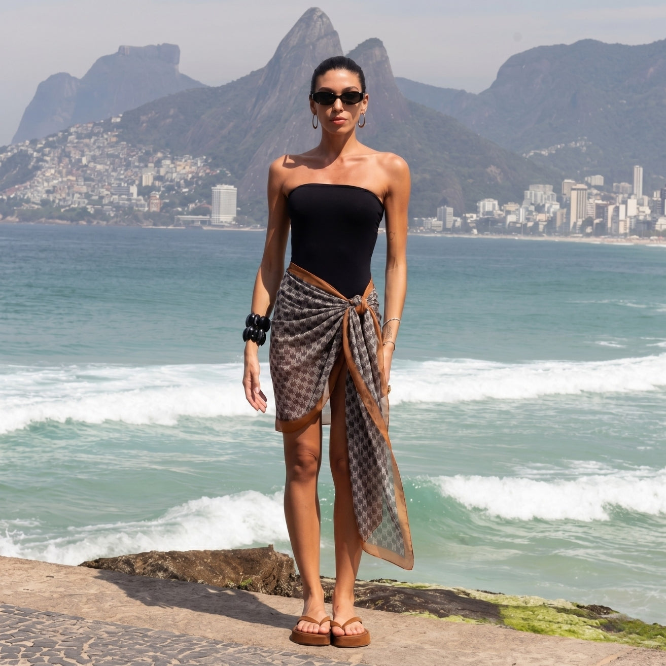 Golden Printed Chiffon Sarong Cover-Up