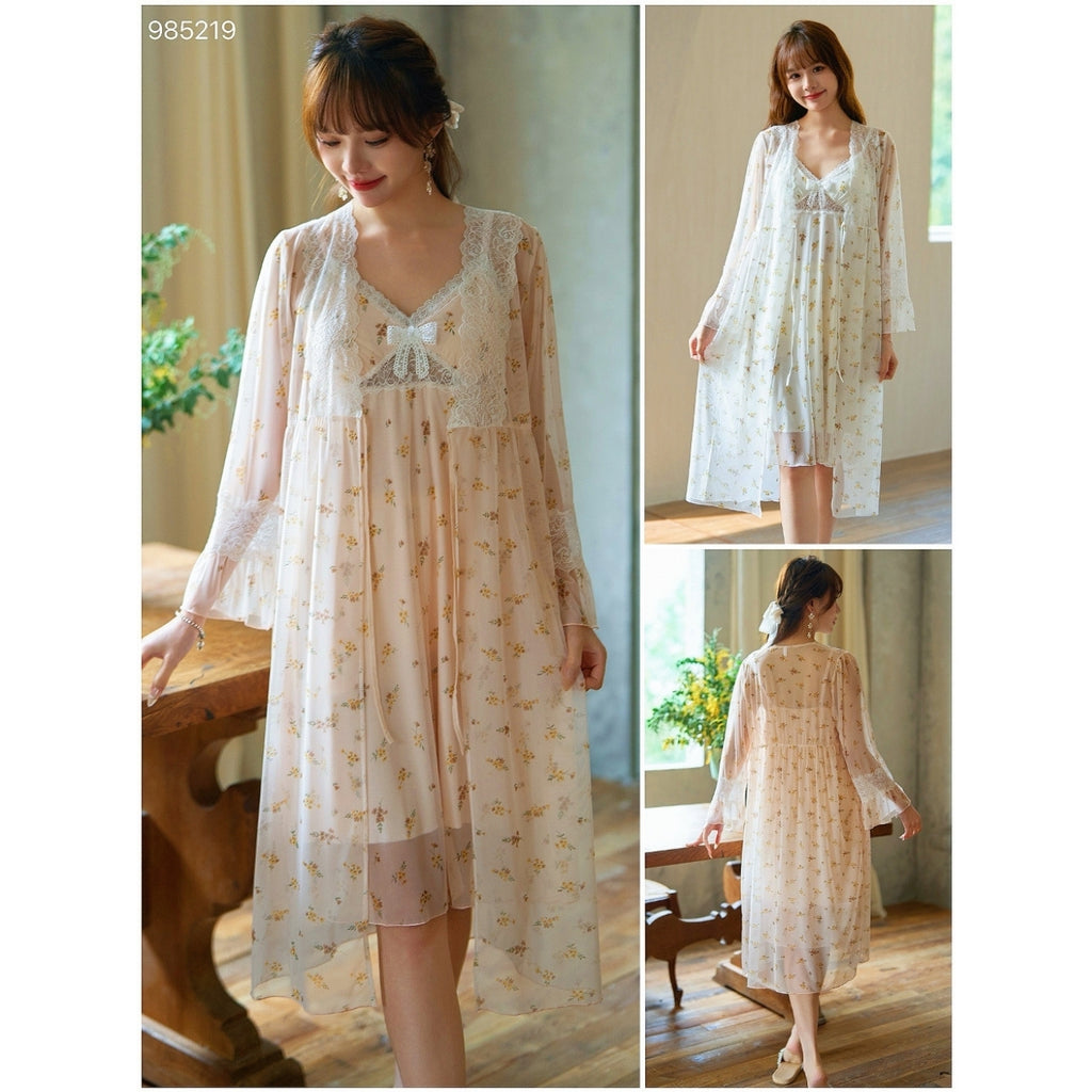 Peach Printed Night Gown Set