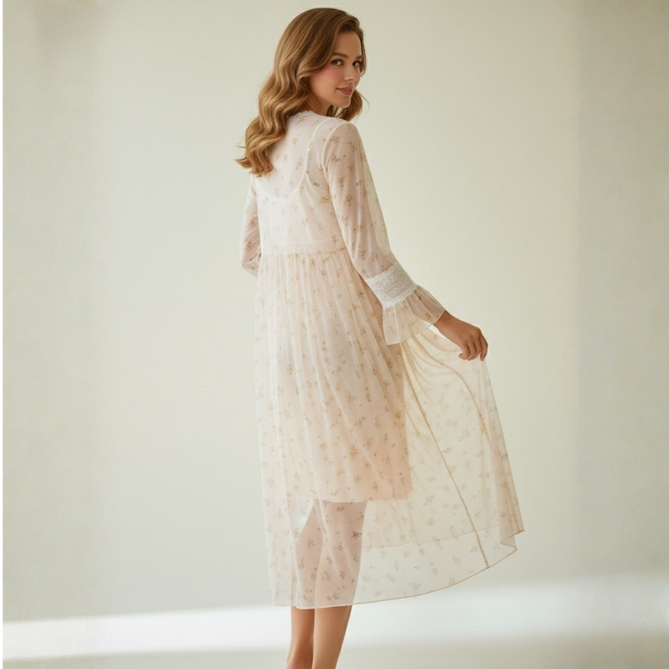 Peach Printed Night Gown Set