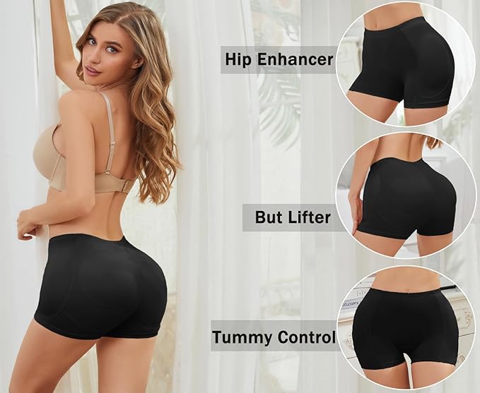 Padded Butt Enhancement Boyshorts - Black