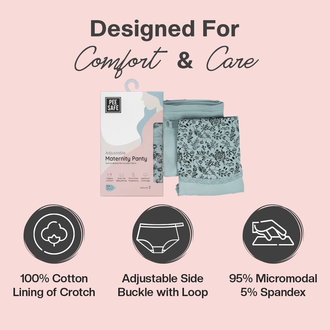 PEE SAFE Adjustable Maternity Panty Pack of 2 – High Waist Over Bump Pregnancy Panty