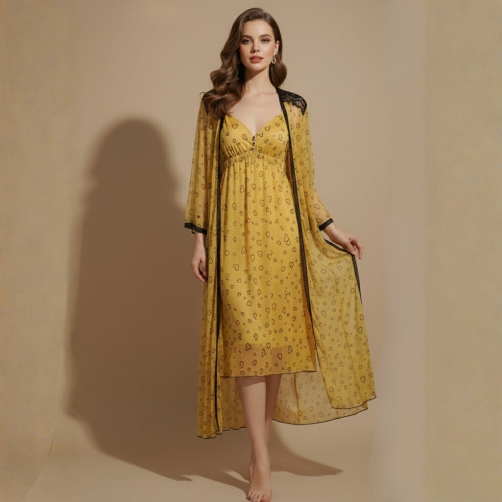 Yellow Nighty Gown Set