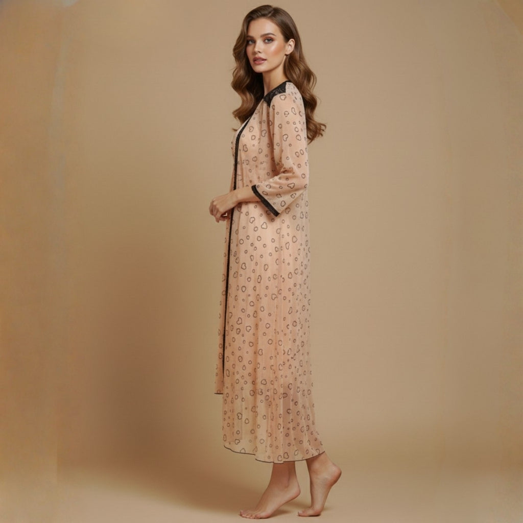 Peach Printed Night Gown Set